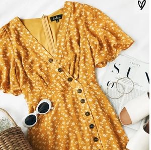 After-Bloom Delight Golden Yellow Floral Print Mid